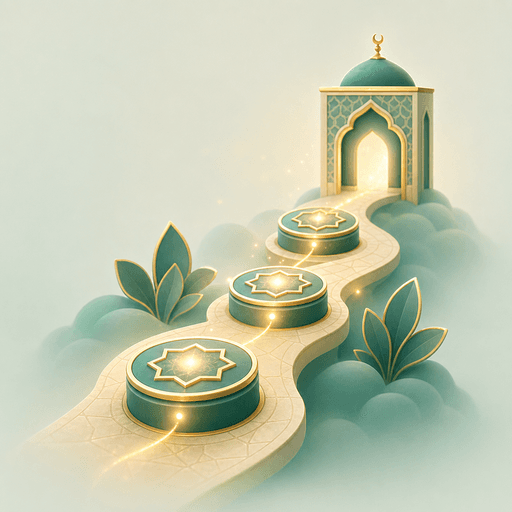 Illustration: ein Weg mit drei Etappen, der zu einem Moschee-Tor führt