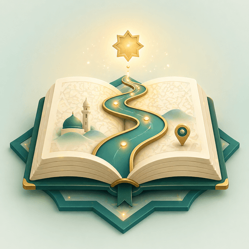 Illustration: ein goldener Weg führt durch ein offenes Buch
