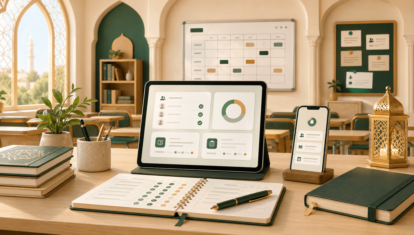 Illustration einer digitalen Quran-Schulverwaltung